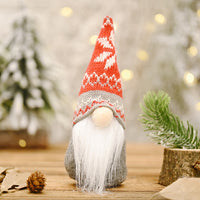 HKM-874771 Forest Elderly Doll Christmas Ornament with Snowflake Knitted Hat - 19cm Cloth Decoration