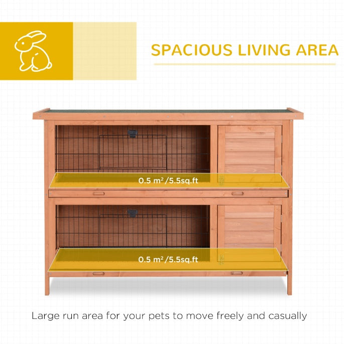 HKM-8747965 2-Tier Outdoor Rabbit Hutch with Removable Dividers and Pull-Out Trays, Orange