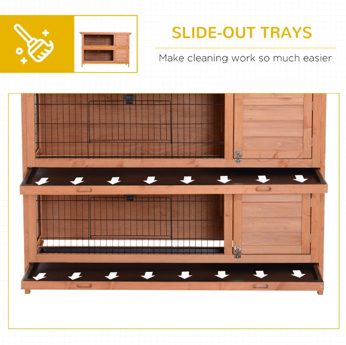 HKM-8747965 2-Tier Outdoor Rabbit Hutch with Removable Dividers and Pull-Out Trays, Orange