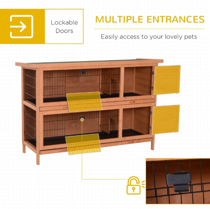 HKM-8747965 2-Tier Outdoor Rabbit Hutch with Removable Dividers and Pull-Out Trays, Orange