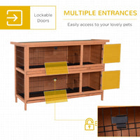 HKM-8747965 2-Tier Outdoor Rabbit Hutch with Removable Dividers and Pull-Out Trays, Orange