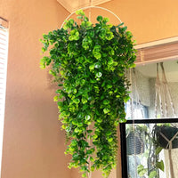 HKM-874835 Hanging Artificial Green Flowers for Indoor/Outdoor Wall Decor and Shelf Display