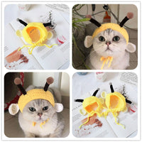 HKM-8749117 Bee-Themed Knitted Hat for Pets - Adjustable Cotton Headgear for Dogs and Cats