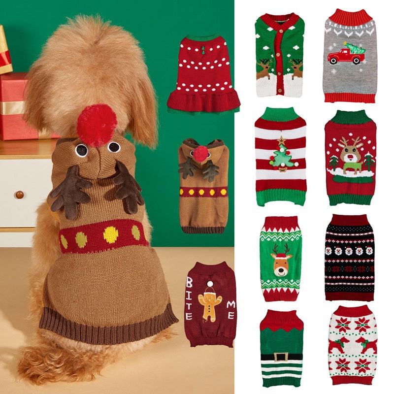 HKM-8749885 Festive Pet Apparel with Santa Claus, Christmas Tree, and Snowflake Designs - Sizes XS to L