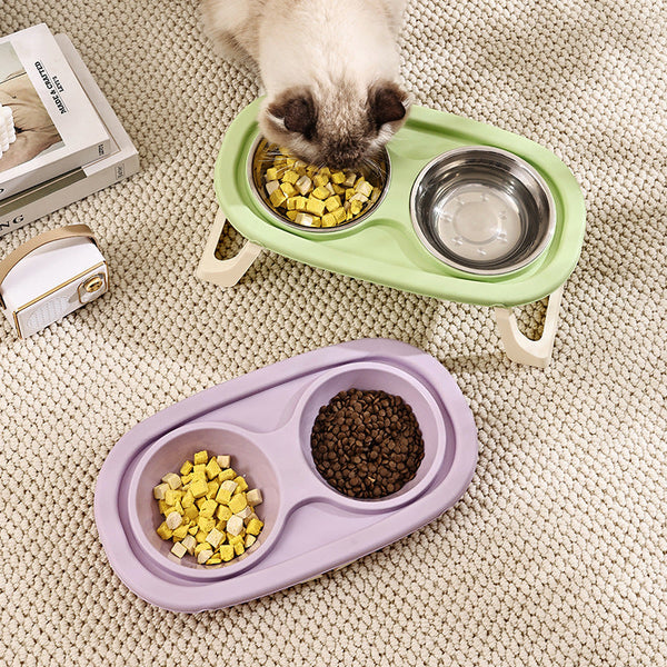 HKM-8750269 Foldable Double Bowl Set for Pets in Various Colors - Stainless Steel & Plastic Options
