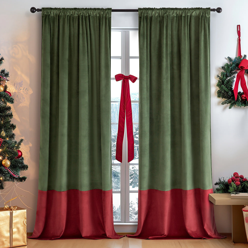 HKM-875027 Vintage Velvet Stitching Curtain - High Sunshade Red & Green Options, Various Sizes