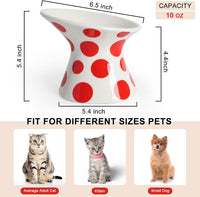 HKM-8751549 Extra Wide Elevated Ceramic Cat Food Bowl - Tilted Design for Comfort, Red Polka Dot, Dishwasher & Microwave Safe