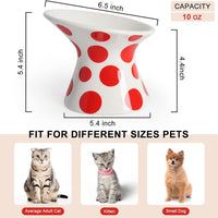 HKM-8751549 Extra Wide Elevated Ceramic Cat Food Bowl - Tilted Design for Comfort, Red Polka Dot, Dishwasher & Microwave Safe