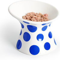 HKM-8751549 Extra Wide Elevated Ceramic Cat Food Bowl - Tilted Design for Comfort, Red Polka Dot, Dishwasher & Microwave Safe