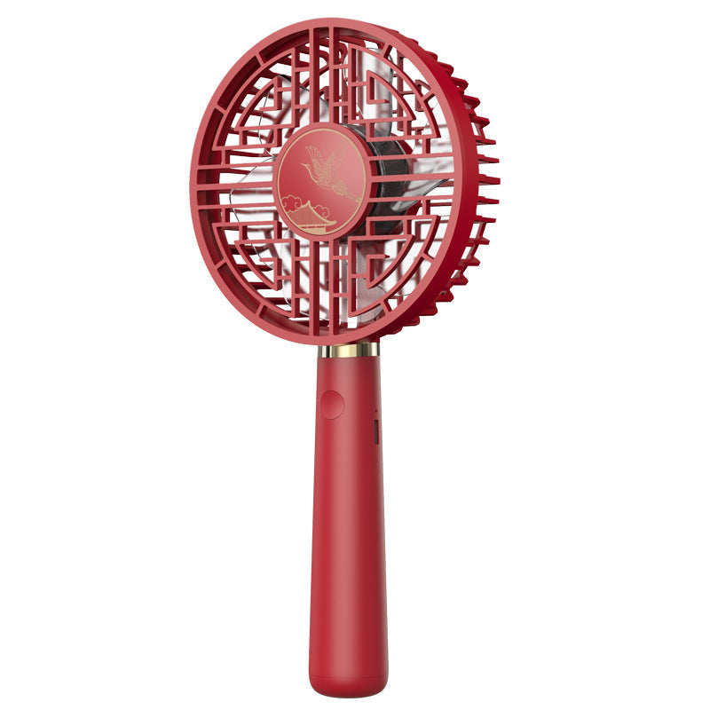 HKM-875155 Cinnabar Red Vintage USB Charging Handheld Fan – 2000mAh Battery, Lightweight & Portable