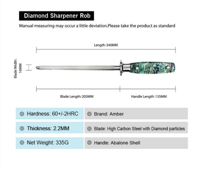 HKM-875155 High Carbon Steel Knife Sharpener with Abalone Shell Handle