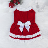 HKM-8751677 Red Fleece Pet Christmas Bow Dress for Small to Extra Large Sizes