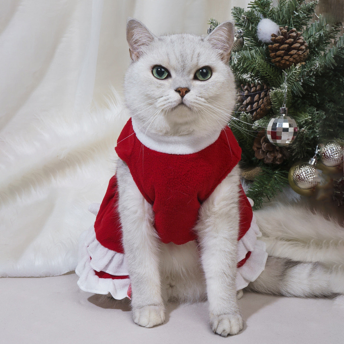 HKM-8751677 Red Fleece Pet Christmas Bow Dress for Small to Extra Large Sizes