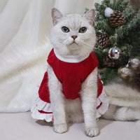 HKM-8751677 Red Fleece Pet Christmas Bow Dress for Small to Extra Large Sizes