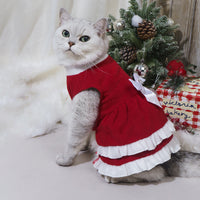 HKM-8751677 Red Fleece Pet Christmas Bow Dress for Small to Extra Large Sizes