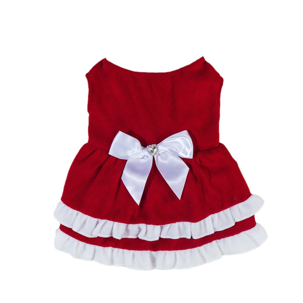 HKM-8751677 Red Fleece Pet Christmas Bow Dress for Small to Extra Large Sizes