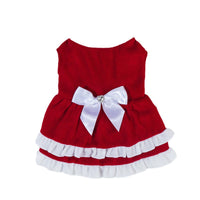 HKM-8751677 Red Fleece Pet Christmas Bow Dress for Small to Extra Large Sizes