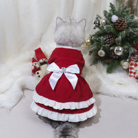 HKM-8751677 Red Fleece Pet Christmas Bow Dress for Small to Extra Large Sizes