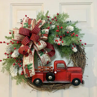 HKM-875283 Pine Cone Christmas Wreath with Animal Farm Design - Handmade Pastoral Decor