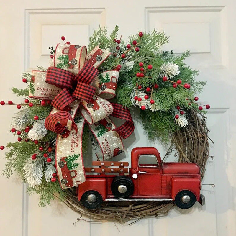 HKM-875283 Pine Cone Christmas Wreath with Animal Farm Design - Handmade Pastoral Decor