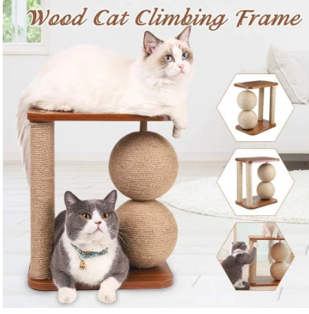 HKM-8753341 Wooden Vertical Scratching Post with Sisal Rope for Cats - Solid Wood Design, 17CM Ball, 3kg Weight