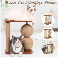HKM-8753341 Wooden Vertical Scratching Post with Sisal Rope for Cats - Solid Wood Design, 17CM Ball, 3kg Weight