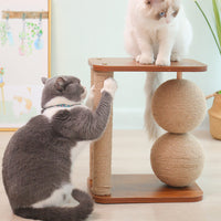 HKM-8753341 Wooden Vertical Scratching Post with Sisal Rope for Cats - Solid Wood Design, 17CM Ball, 3kg Weight