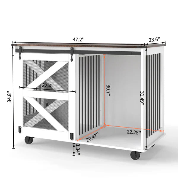 HKM-8753725 Dual-Access Mobile Dog Crate with Flip-Top Feeding Door and Caster System for Convenient Pet Care