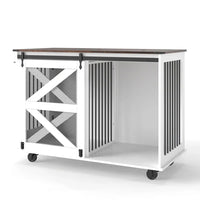HKM-8753725 Dual-Access Mobile Dog Crate with Flip-Top Feeding Door and Caster System for Convenient Pet Care