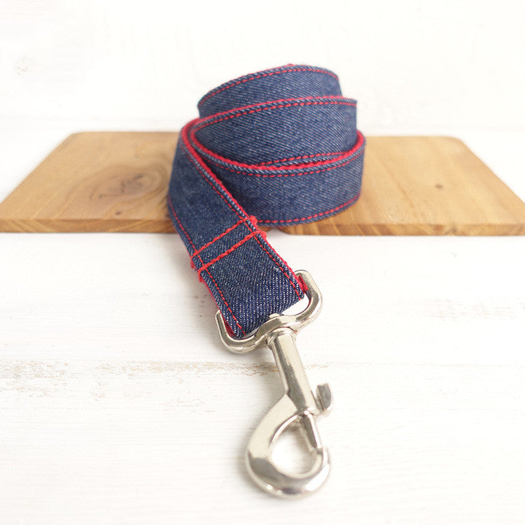 HKM-8753853 Scalable Denim Blue Pet Dog Leash, Durable Polyester Traction Belt in Red Denim