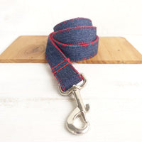 HKM-8753853 Scalable Denim Blue Pet Dog Leash, Durable Polyester Traction Belt in Red Denim