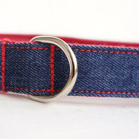 HKM-8753853 Scalable Denim Blue Pet Dog Leash, Durable Polyester Traction Belt in Red Denim