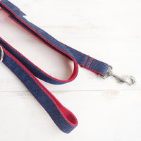 HKM-8753853 Scalable Denim Blue Pet Dog Leash, Durable Polyester Traction Belt in Red Denim