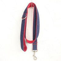 HKM-8753853 Scalable Denim Blue Pet Dog Leash, Durable Polyester Traction Belt in Red Denim