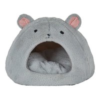 HKM-8754109 Comfortable Soft Fluffy Cat and Dog House Mat - Funny Mouse and Cat Design, Cotton Fabric, Light Gray