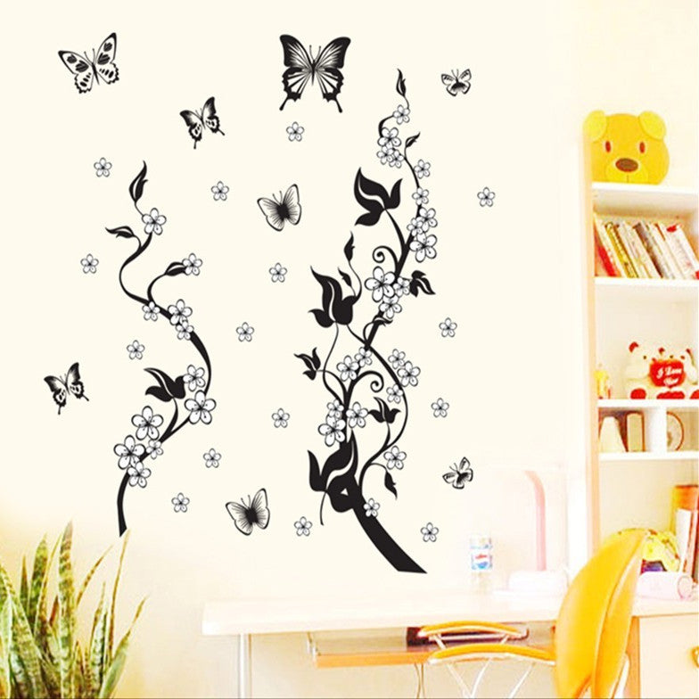 HKM-875411 Vibrant PVC Wall Sticker with Butterfly and Flower Design - 50x70CM Decorative Art