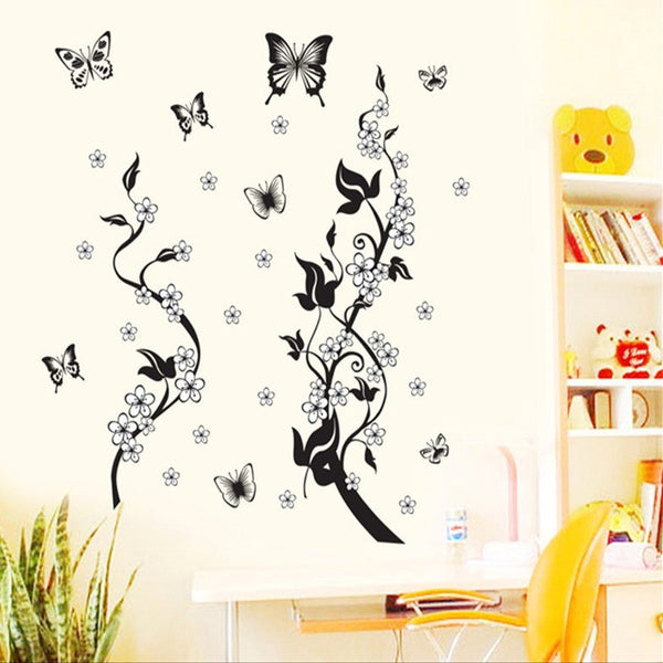 HKM-875411 Vibrant PVC Wall Sticker with Butterfly and Flower Design - 50x70CM Decorative Art