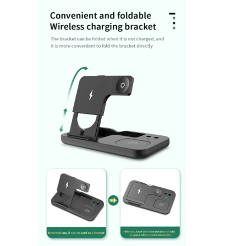 HKM-875539 15W Wireless Charger with Mobile Phone Holder, Watch & Headset Charging Station, Qi Certified, Multi-Device Compatibility