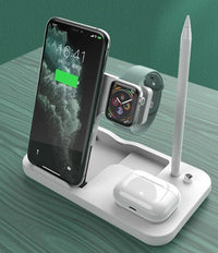 HKM-875539 15W Wireless Charger with Mobile Phone Holder, Watch & Headset Charging Station, Qi Certified, Multi-Device Compatibility