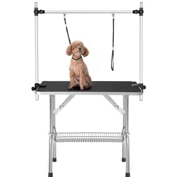 HKM-875539 36 Inch Folding Dog Grooming Table with Adjustable Arm and Non-Slip Rubber Surface