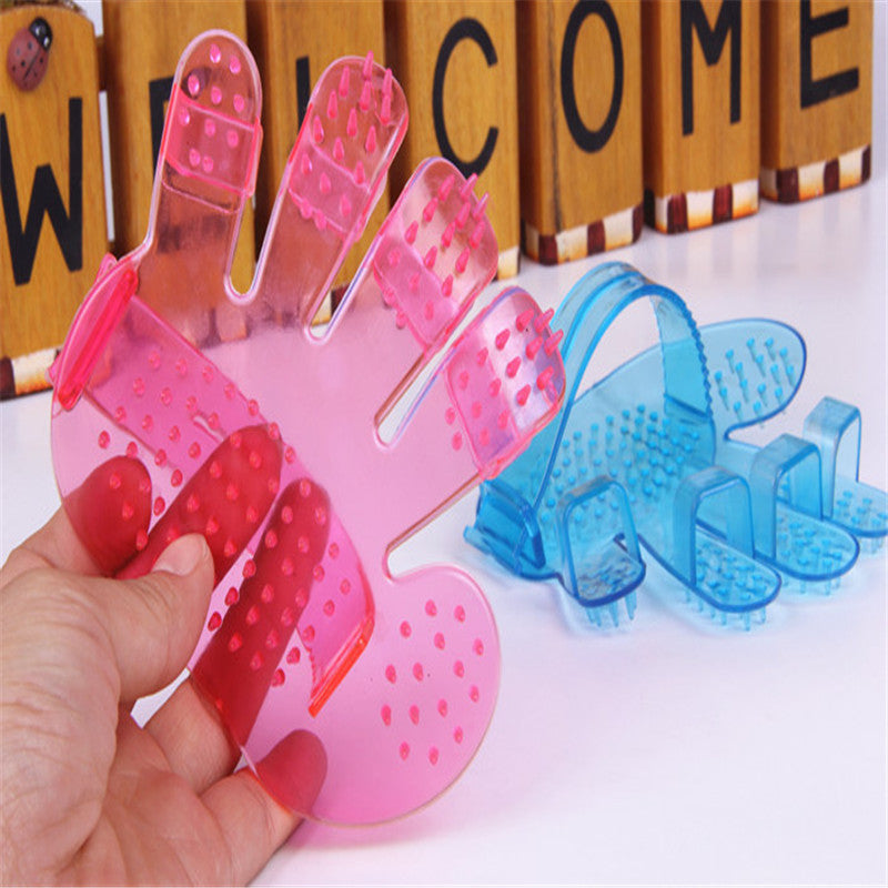 HKM-8755645 Five Finger Pet Bath Brush - Eco-Friendly PVC, Pink & Blue, 11 x 12cm