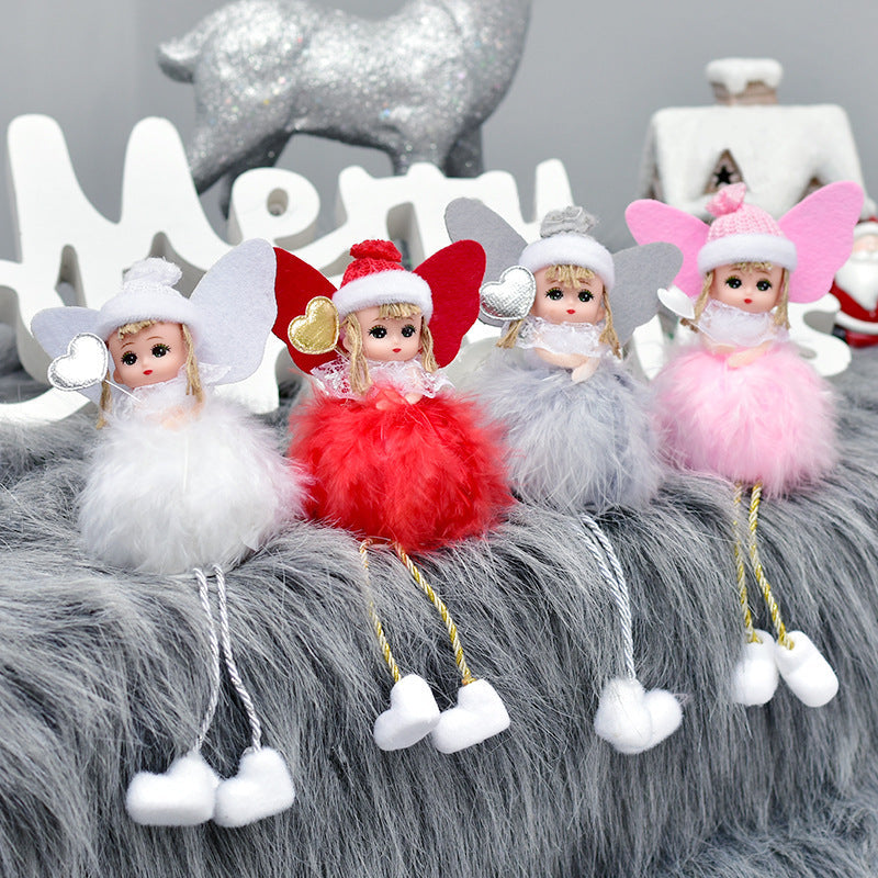HKM-875603 Handmade Feather Angel Pendant Christmas Decoration in White, Red, Pink, and Gray - Gift Box Included