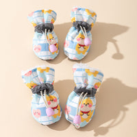 HKM-8756669 Soft Soled Warm Velvet Dog Shoes in Sunflower Lion Plaid Design - 4 Pack