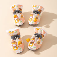 HKM-8756669 Soft Soled Warm Velvet Dog Shoes in Sunflower Lion Plaid Design - 4 Pack