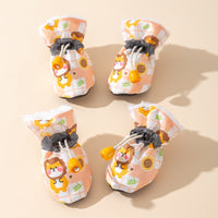 HKM-8756669 Soft Soled Warm Velvet Dog Shoes in Sunflower Lion Plaid Design - 4 Pack