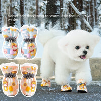 HKM-8756669 Soft Soled Warm Velvet Dog Shoes in Sunflower Lion Plaid Design - 4 Pack