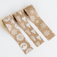 HKM-875923 Christmas Snowflake Elk Burlap Ribbon Bow Ornament - 2m x 5cm, Natural Linen Color