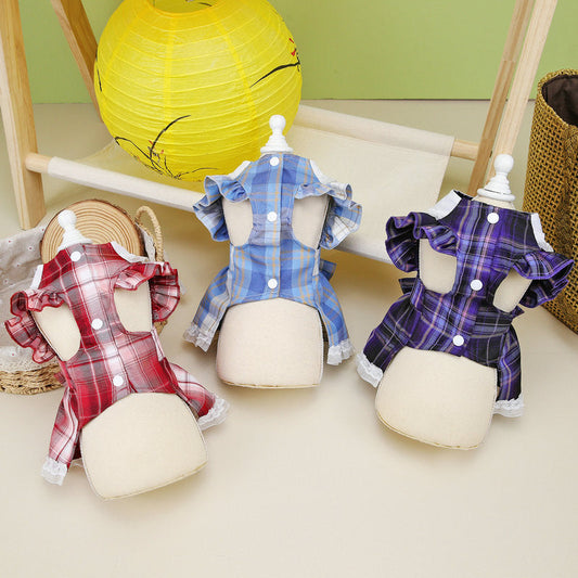 HKM-8760381 Summer Pet Clothing Casual Skirt for Cats and Dogs in Red, Blue, and Purple