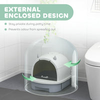 HKM-8761277 Enclosed Cat Litter Box with Lid, Scoop, and Deodorizing Bags for Odor Control, Gray