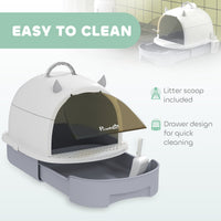 HKM-8761277 Enclosed Cat Litter Box with Lid, Scoop, and Deodorizing Bags for Odor Control, Gray